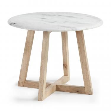 HELLA Mesa auxiliar madera mango marmol blanco - Imagen 1