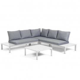 Set de exterior Duka de sofá rinconero 5 plazas y mesa de aluminio blanco