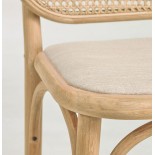 Taburete Doriane madera maciza roble acabado natural y asiento de tela altura 65 cm