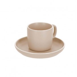 Taza de café con plato Shun de porcelana beige