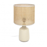 Lámpara de mesa Erna de cerámica blanco y bambú con acabado natural