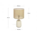 Lámpara de mesa Erna de cerámica blanco y bambú con acabado natural