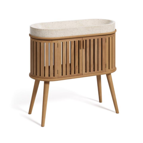Mueble de baño con lavabo encimera Rokia de madera maciza teca 90 x 80 cm