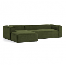 Sofá Blok chaise longue izquierdo pana verde. 330x174x69 cm.