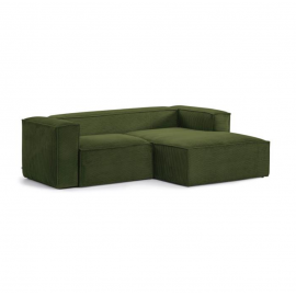 Sofá Blok chaise longue derecho pana verde. 240x174x69 cm.