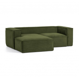 Sofá Blok chaise longue izquierdo pana verde. 240x174x69 cm.