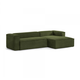 Sofá Blok chaise longue derecho pana verde. 300x174x69 cm.