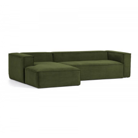 Sofá Blok chaise longue izquierdo pana verde. 300x174x69 cm.