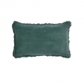 Funda cojín Cedella 100 % algodón terciopelo y flecos verde 30 x 50 cm