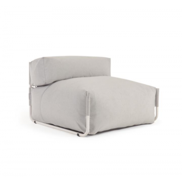 Puf sofá modular con respaldo 100% exterior Square gris claro y aluminio blanco 101x101 cm