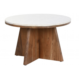 Mesa de centro madera y mármol. ø70x43 cm.