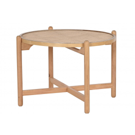 Mesa de centro madera y ratán. ø66x45 cm.