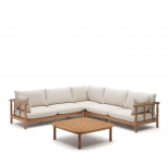 Set Sacova de sofá rinconero 5 plazas y mesa de centro de madera maciza eucalipto